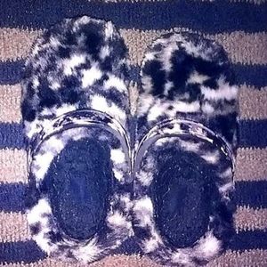 Fuzzy black and white crocs size 8 (womens)